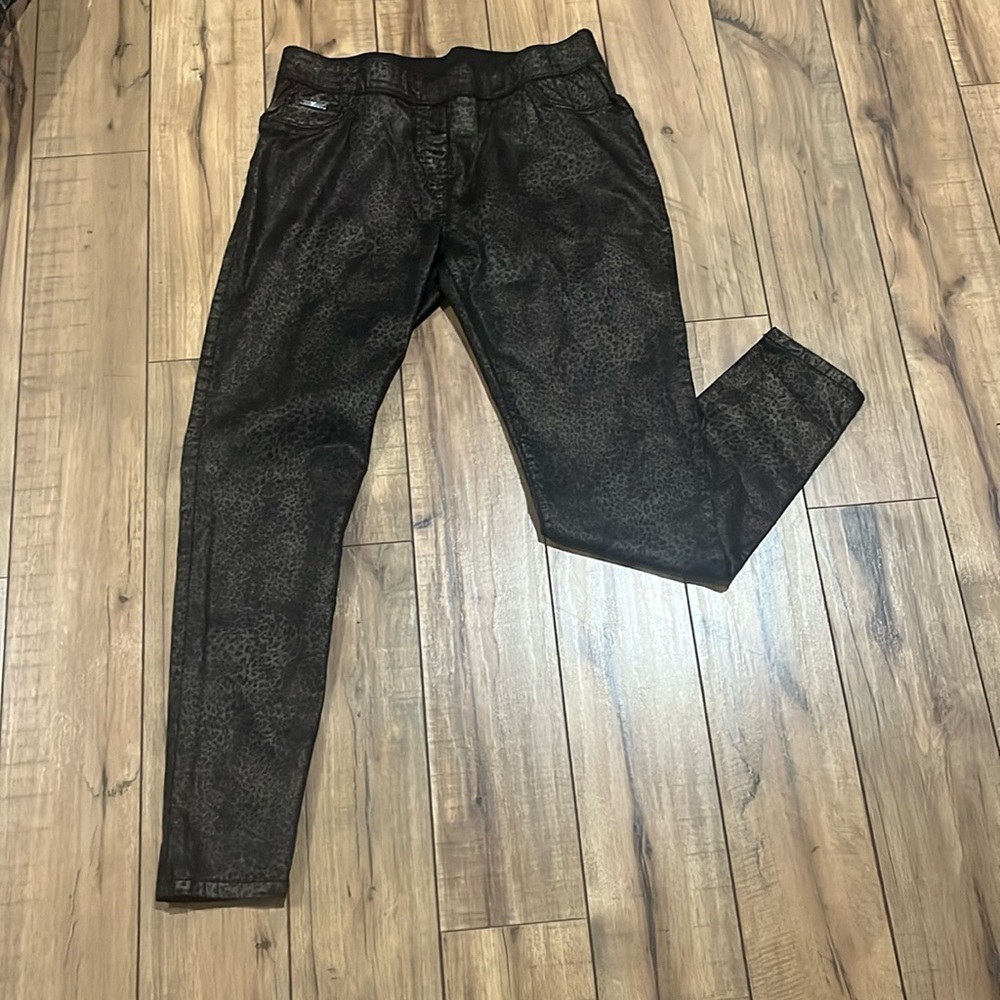 COCO CARMEN Women’s Sz L brown black leopard pull up skinny pants Animal Print